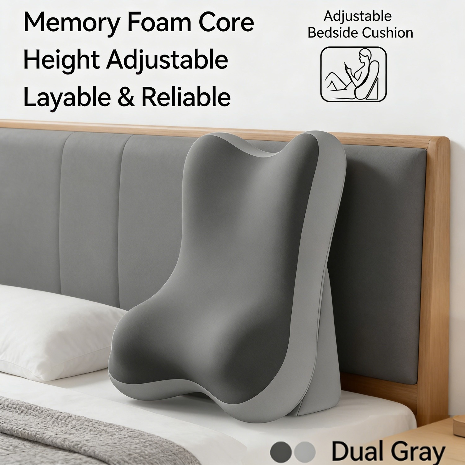 TEMU Ergonomic Bed Wedge Pillow, Adjustable Memory Foam Backrest For Reading, 2pcs Split Design Support Pillow For Sitting Up In Bed, Non-slip Lumbar
