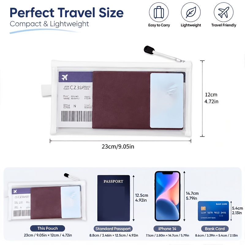 6Pack White Zipper Travel Document Organizer Bags