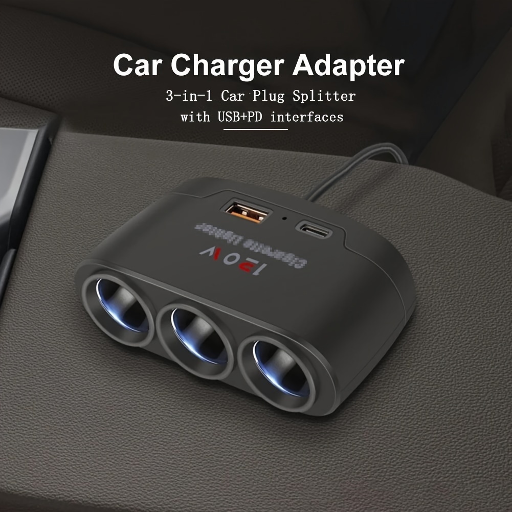 

1pc 3 In 1 Multifunctional Converter Car Plug Connector With Usb Connector Essentials Accessories