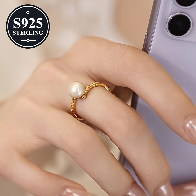 Hypoallergenic Bamboo Textured Pearl Ring with Anti Oxidation Storage Box