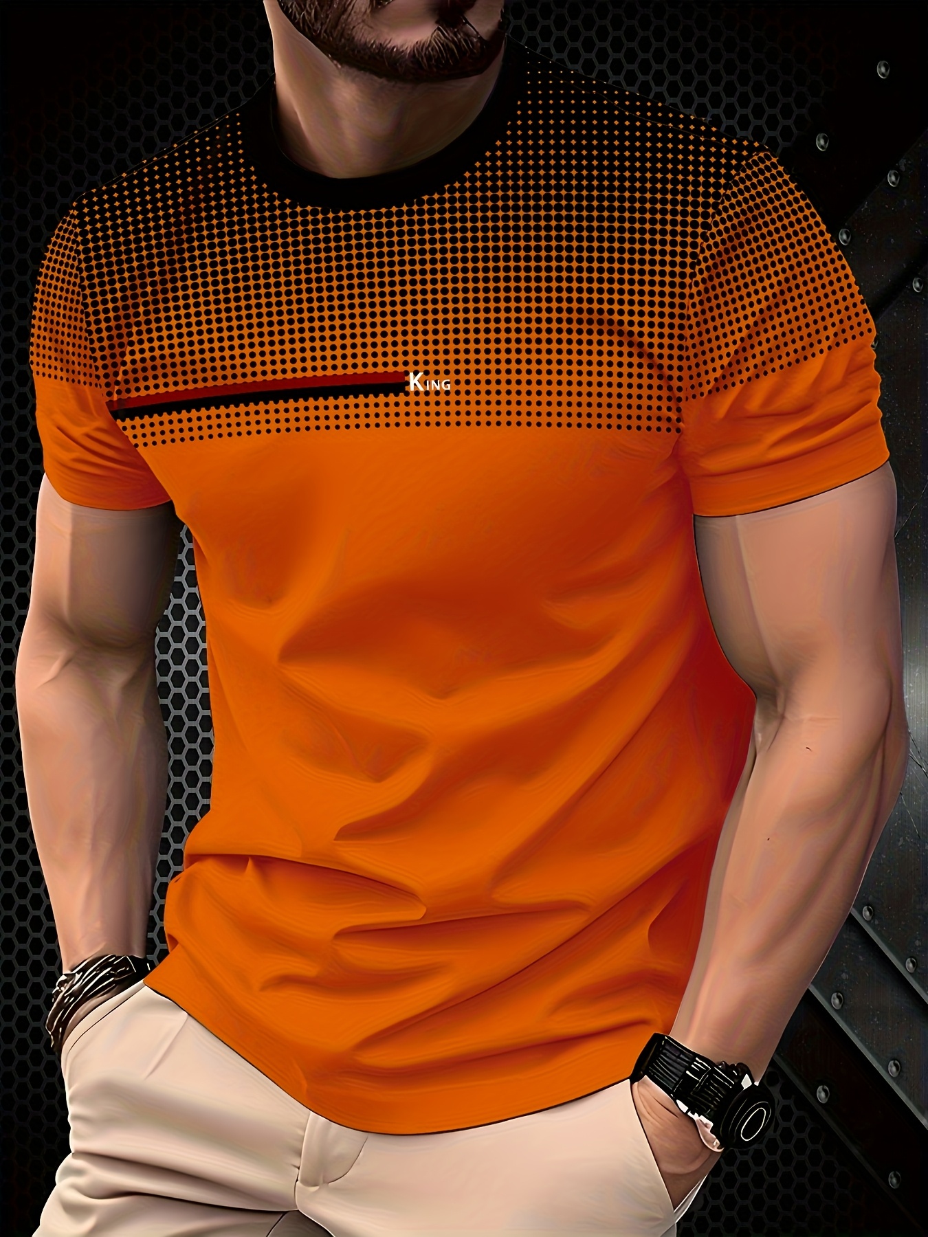 mens summer print sports t shirt vibrant orange Temu