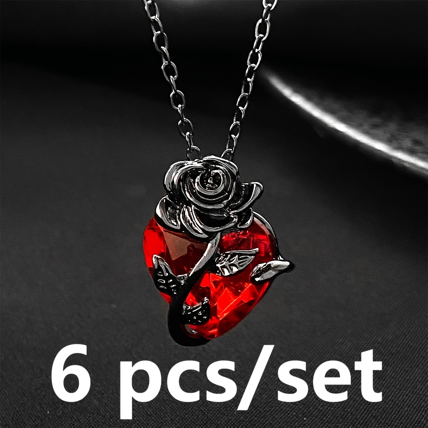 

2024 New Exquisite Fashion Red Love Retro Style Black Rose Pendant Necklace Gothic Dark Style Clavicle Chain Perfect Gift For Girls And Ladies