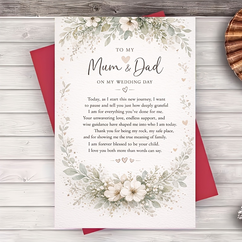 TEMU A Wedding Day Card And Envelope For Mom And Dad, Featuring Floral Designs. A Thank You Card From The Bride Or Groom, Serving As An Elegant