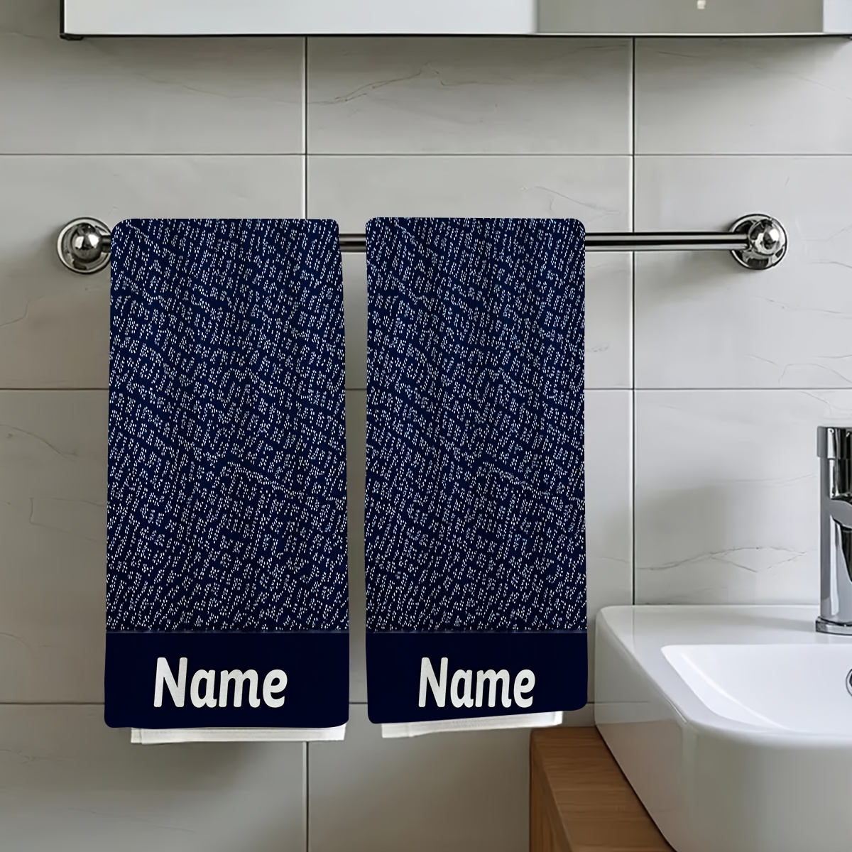 TEMU 2pcs, Dark With Dots Travel , Customizable Text Towel, Name Customization Towel, Cartoon Anime Towel, Striped Design, Suitable For Valentine's