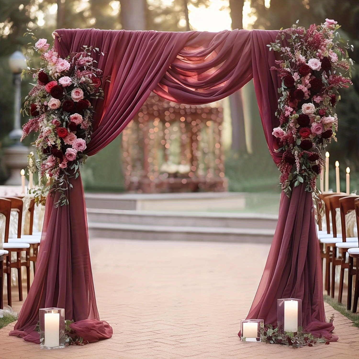 

Elegant Solid Burgundy Polyester Table Runner For Christmas - Woven Rectangle Shimmer Fabric For Wedding Arch, Ceremony Backdrop, And Party Decorations - Durable And Versatile Polyester Cover Material