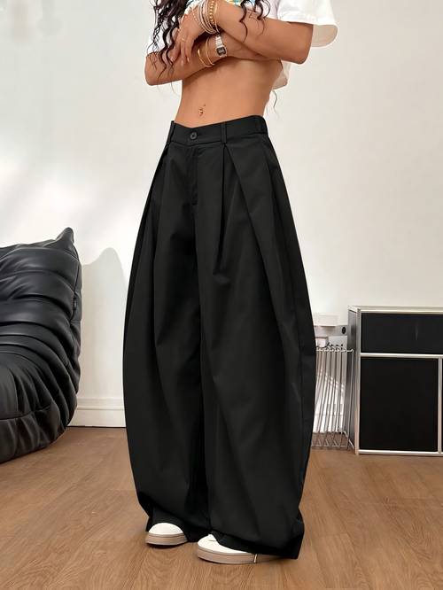 zd1019240 pantalones de mujer para toda temporada, de moda, , sin cinturón, holgados y de pierna ancha