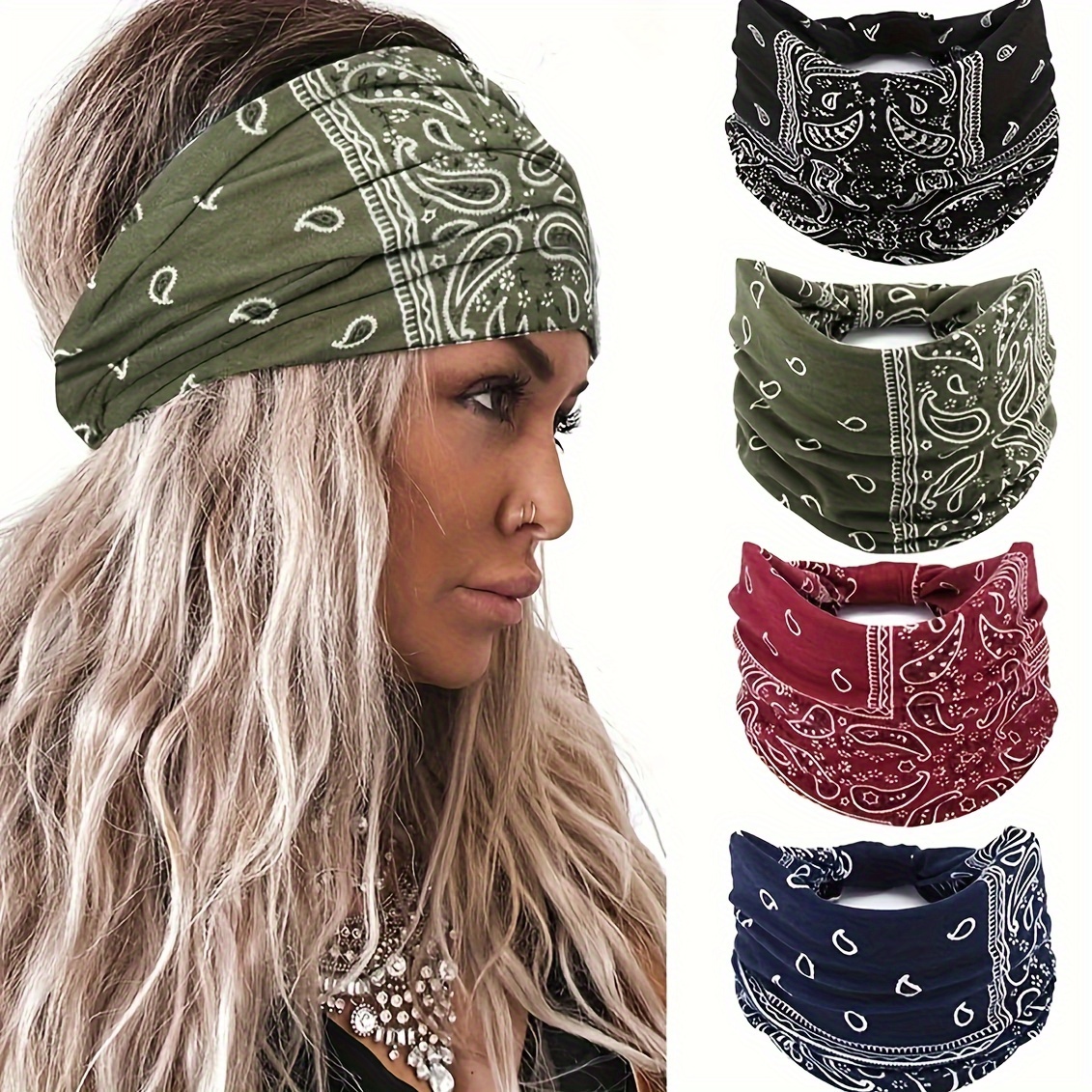 

2pcs/4pcs Boho Wide Brimmed Headband Paisley Pattern Hair Band Vintage Knotted Turban Headband Workout Sports Running Yoga Hair Accessories