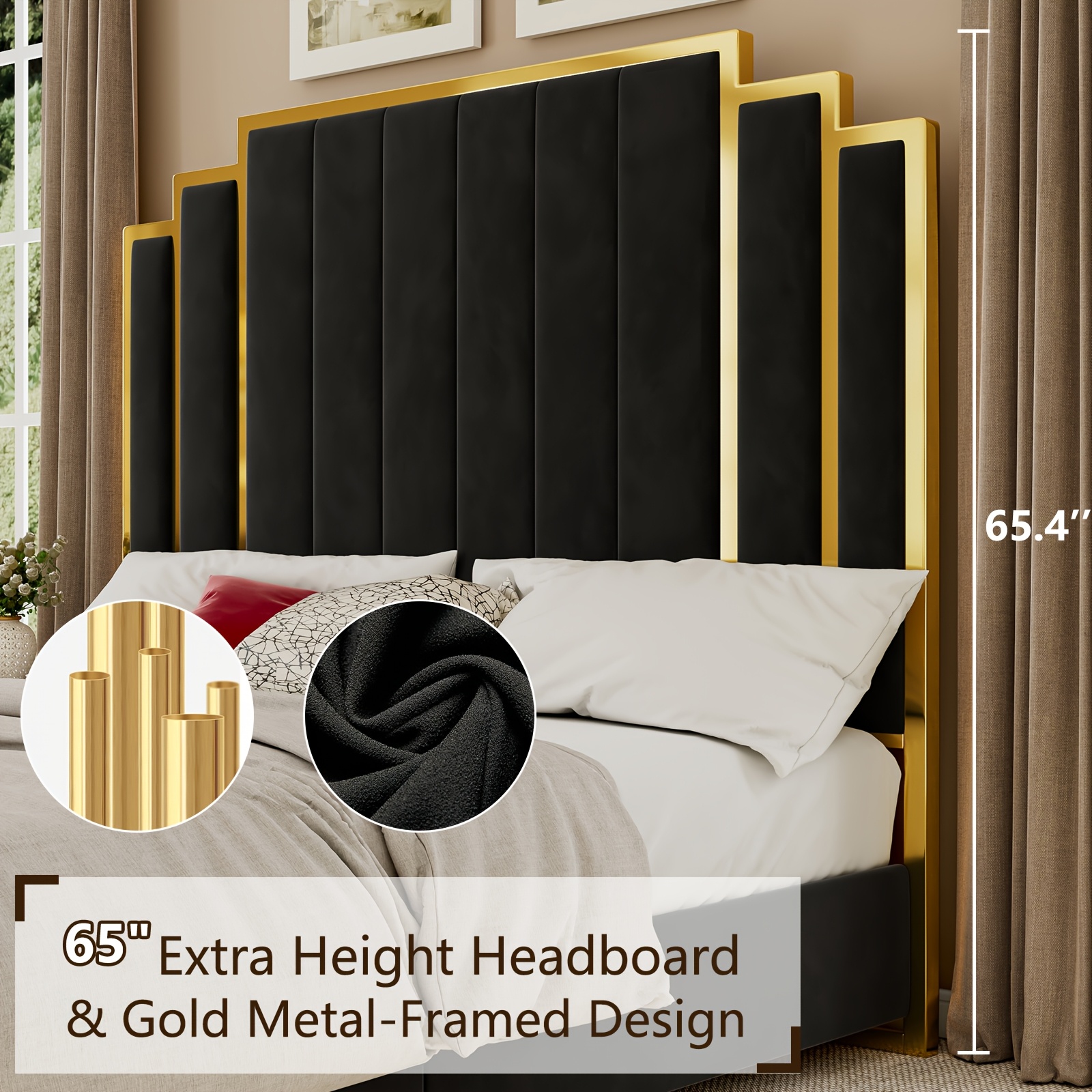 LUXOAK Modern Upholstered Bed Frame with 65