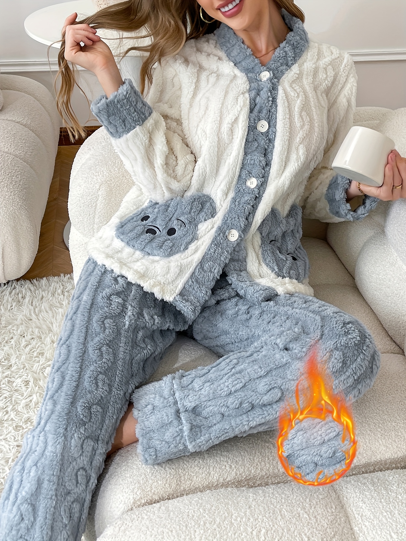 autumn and winter new womens long sleeve robe set with embroidered bear   warm and comfortable loose fit   wear Product details 6