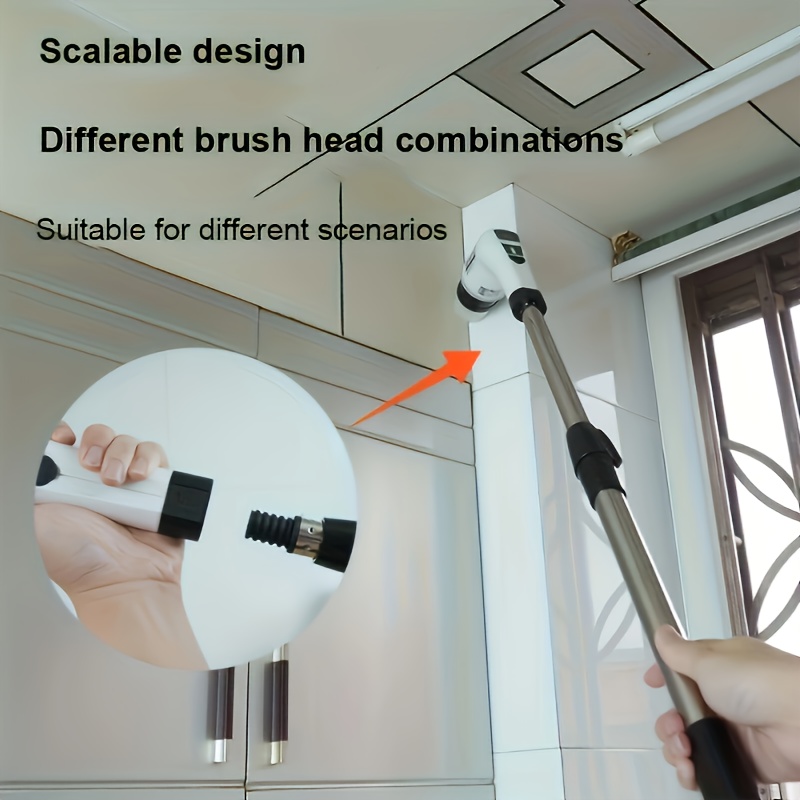 9 in 1 electric convenient rotating cleaning brush wireless shower brush interchangeable brush heads adjustable telescopic handle with a 2 speed electric cleaning brush suitable for floors bathrooms bathtubs tiles kitchens occasions like valentines day birthdays and more details 4