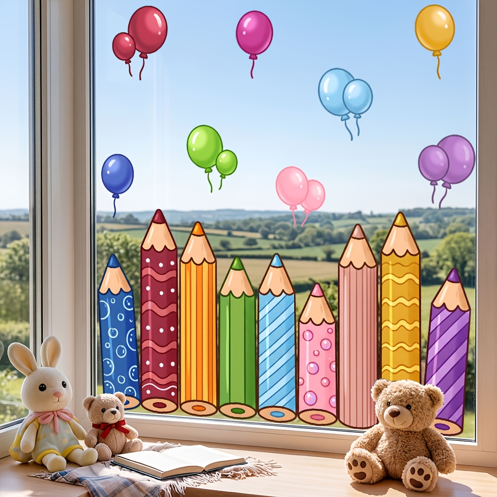 TEMU 1 adesivo per finestra a forma di palloncino a matita multicolore, adesivo decorativo autoadesivo per studio