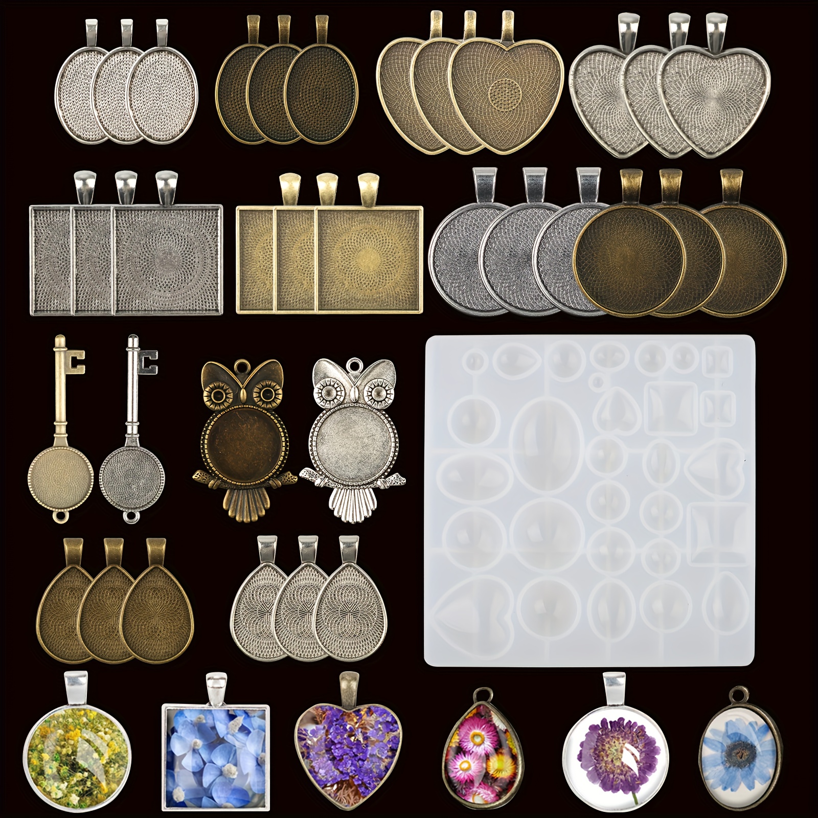 TEMU 35pcs Resin Jewelry Molds Pendant Trays Making Kit, Jewelry Molds For Resin Casting, 7 Styles Silicone Pendant Trays For Diy Earring, Necklace,