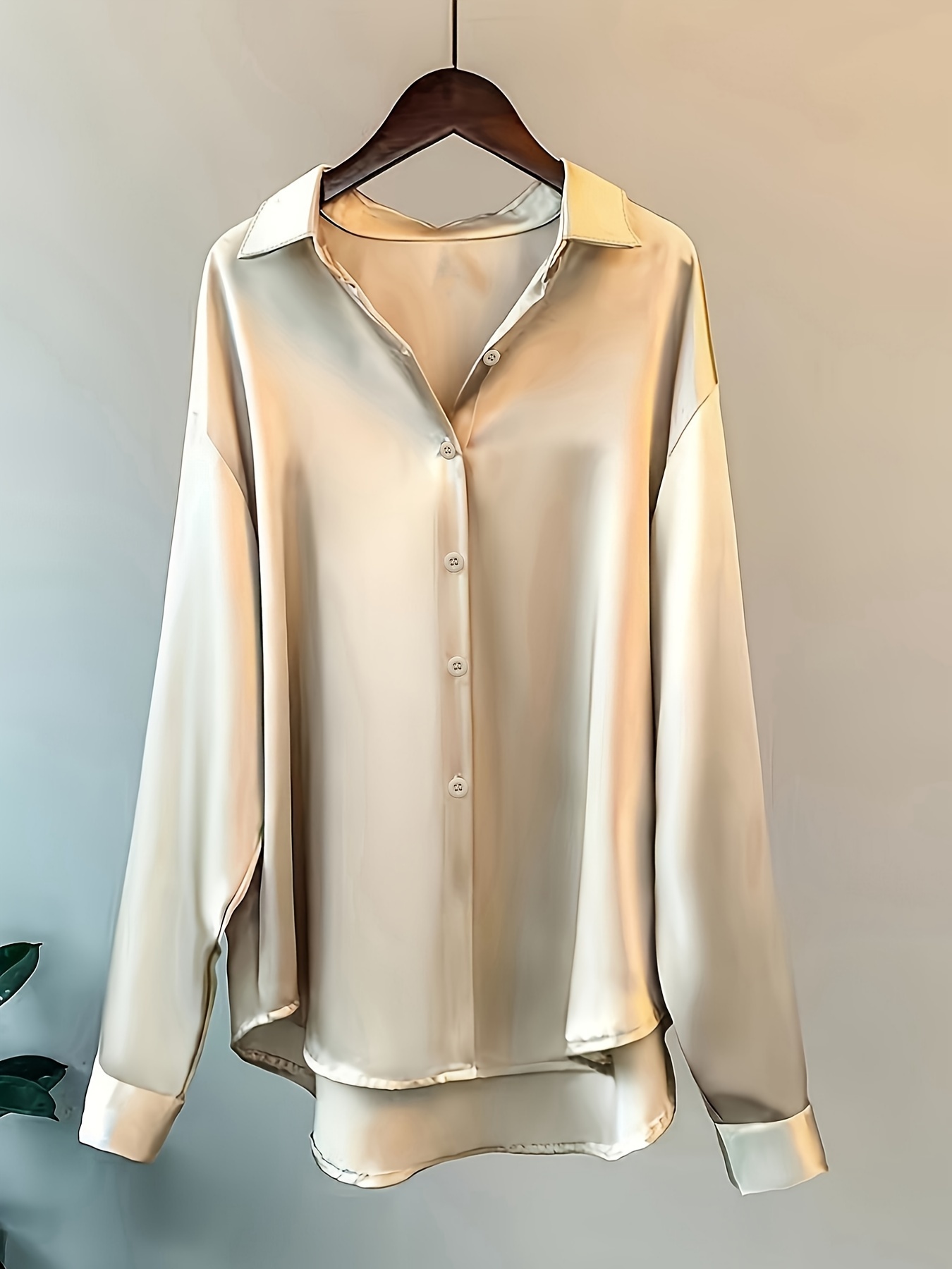 Elegant Long Sleeve Button-Up Blouse for Women - Chic Acetate Top with Lapel Collar, Solid Color, Perfect for Office or Casual Wear, All-Season Comfort, Stylish Blouse | Classic Long Sleeve | Smooth Texture