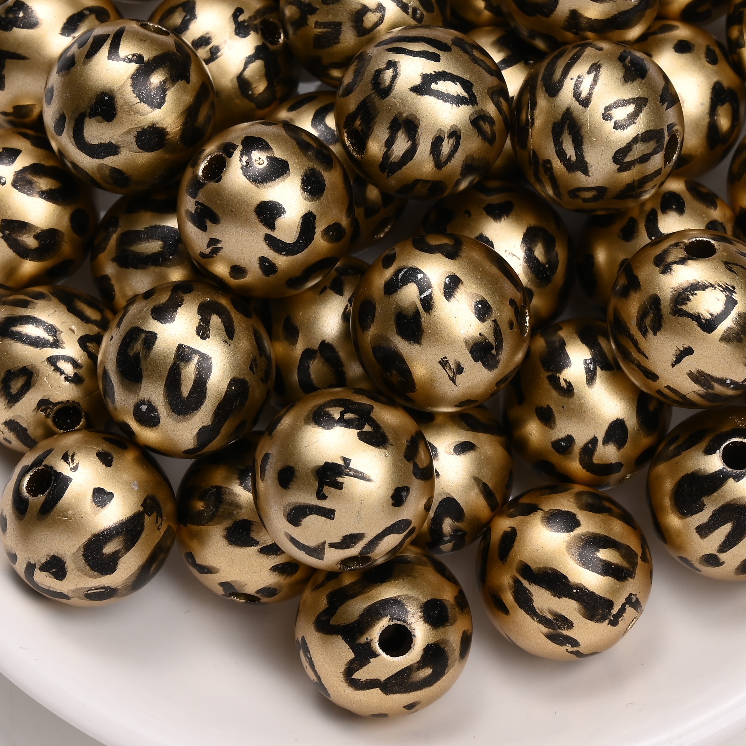 TEMU 16mm 10 stuks (Willekeurige Mix) Gouden/Zilverkleur Leopardspatern Rond Kralen Handgemaakte Kralen Losse Kralen Pen Telefoon Ketting Halsketting