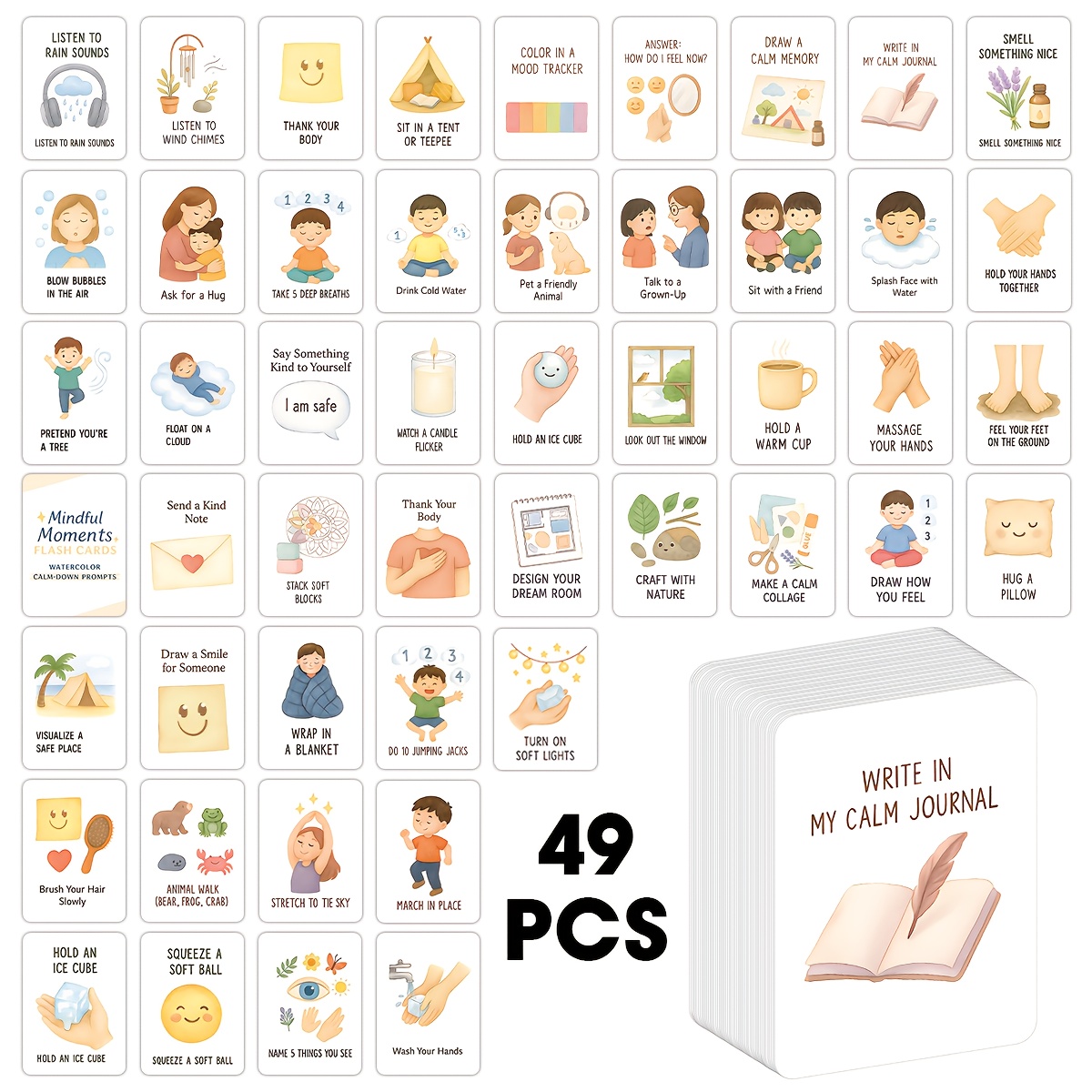 49pcs Emotional Regulation Flashcard Set Bedtime Stress Relief Cards, Long-distance Travel Cards, Teacher Mindfulness Regulation , Anxiety Relief Social-emotional Learning
