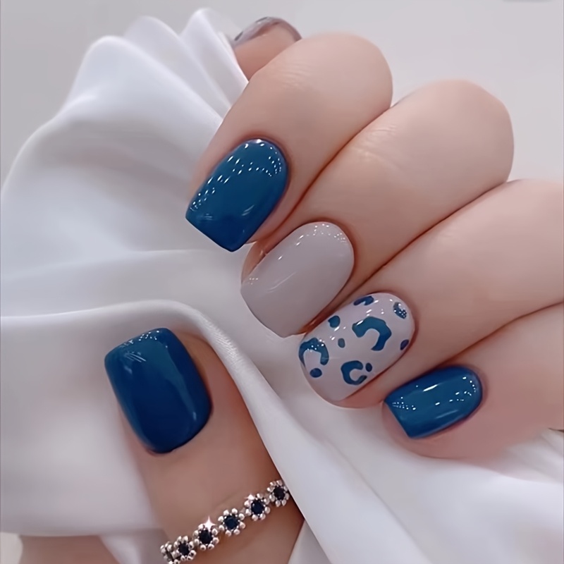 TEMU Nail Patches, Leopard Print Fake Nails, Short Square Wearing Nails, Detachable Jumping Color Nail Patches, Nail Art Tablets, 24pcs
