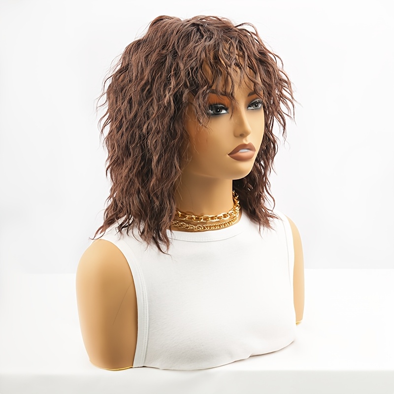 Image of Short Water Wave Bob Wig With Air Bangs, Natural Loose Curly Synthetic Wig For Women, Lightweight Comfortable For Daily Wear