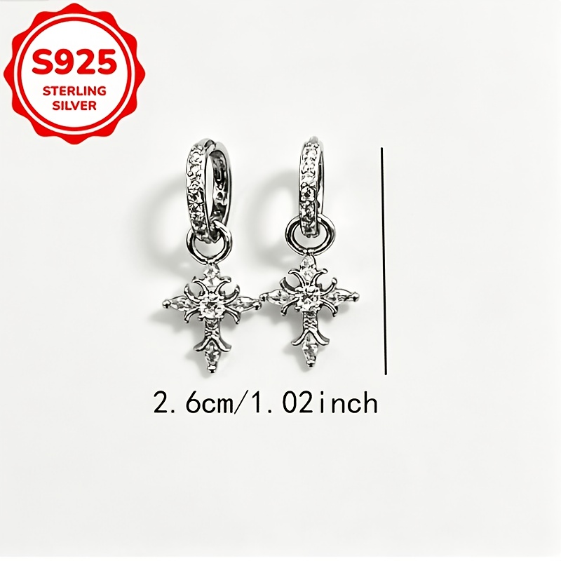Women's S925 Silver Cross Pendant Earrings, Classic Design