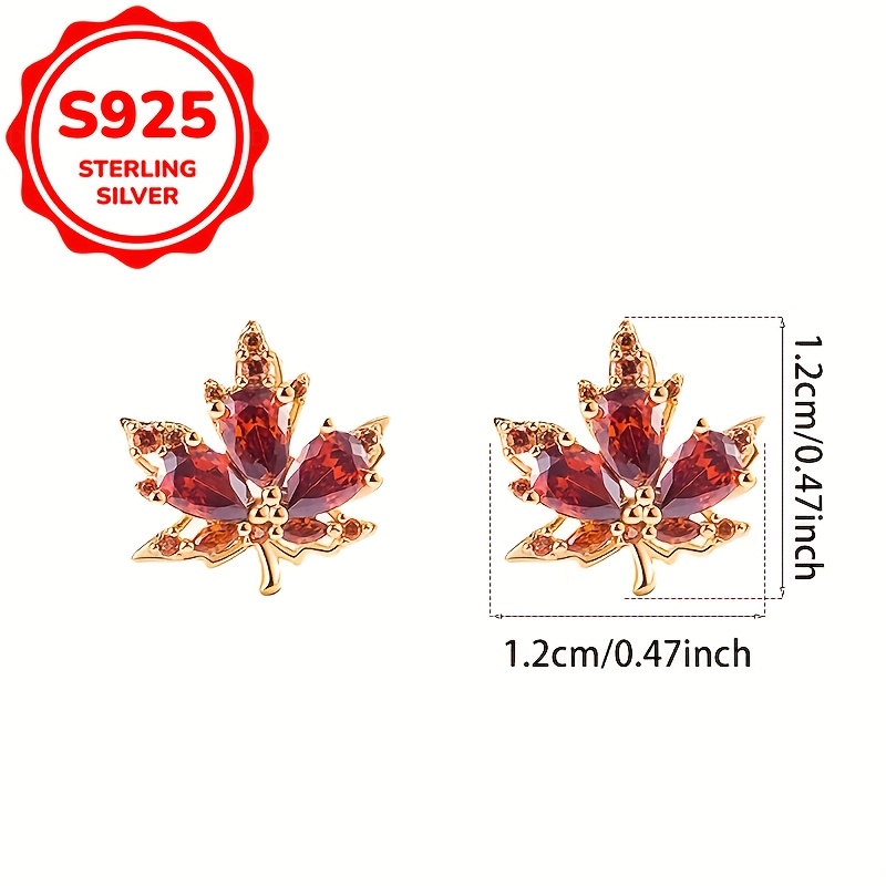 Women's S925 Sterling Silver Caramel Maple Leaf Stud Earrings, Elegant Design