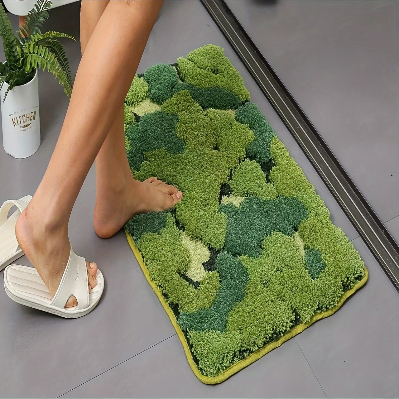 

Green Moss Bath Mat, Cute Shag Carpet Boho Bathroom Rugs, Non Slip Soft Microfiber Water Absorbent Shower Mat For Shower, Sink, Bedroom Green 20" X 31