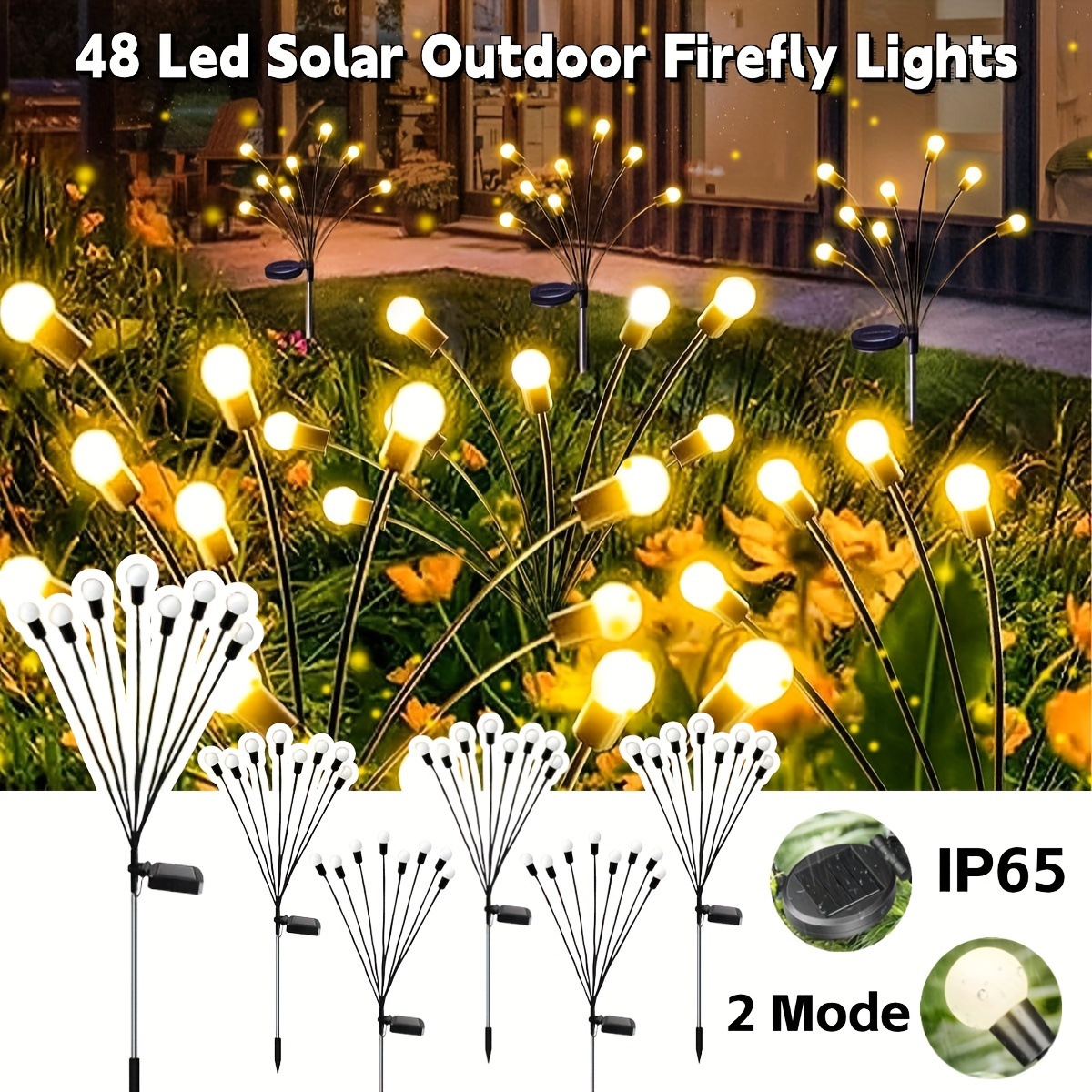 

Solar Garden Lights, 48 Led Solar Outdoor ( By Wind), Waterproof Swaying Solar Lights For Outside Fairy Garden Decor Yard Patio Pathway Landscape Decorations