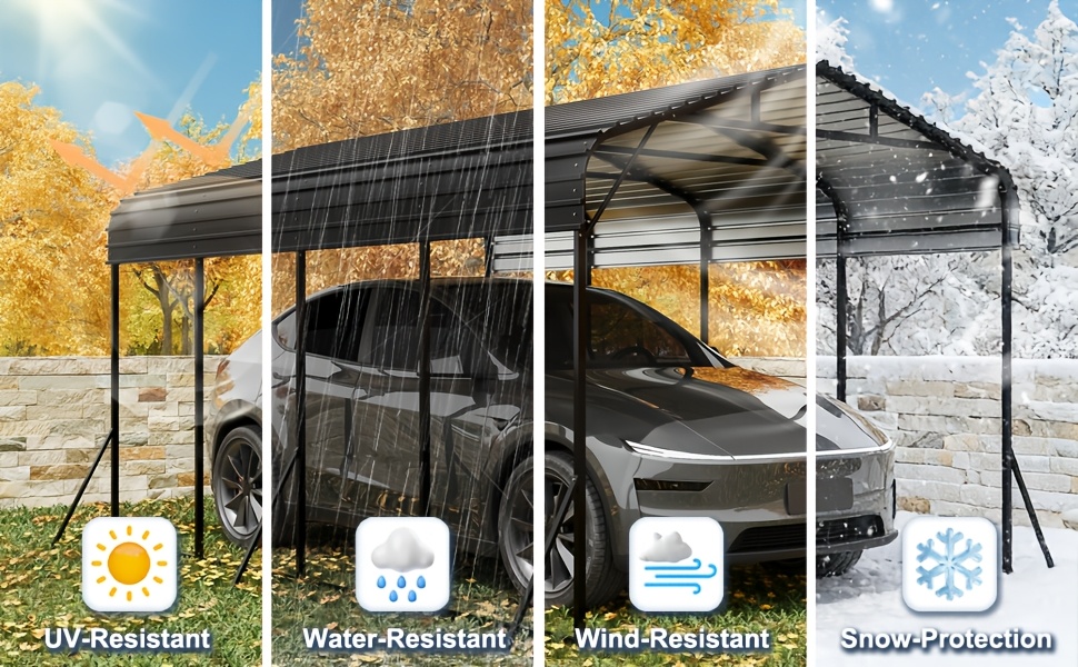 12x20 ft metal carport garage with   frame structure galvanized steel     base canopy metal garage car shelter shade for car boats truck and outdoor party Product details 3