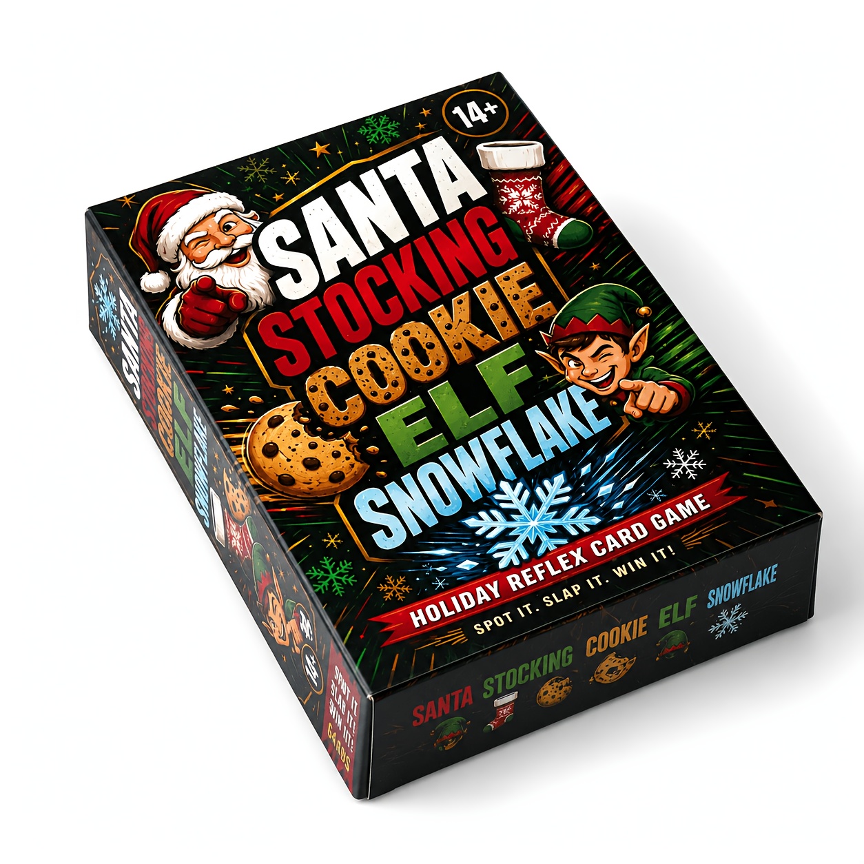 TEMU Santa Stocking Cookie Elf Snowflake Fast- Holiday Reflex Card Game Slap Challenge With 64 Cards Christmas Party Game For Family Gatherings Game