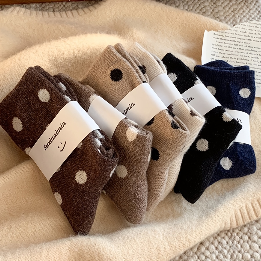 TEMU 5 Pairs Of Super Comfortable Polka Dot And Striped Socks, Soft And Breathable Women's Socks With Arch Support, Twisted Texture Design For , Spring And Autumn