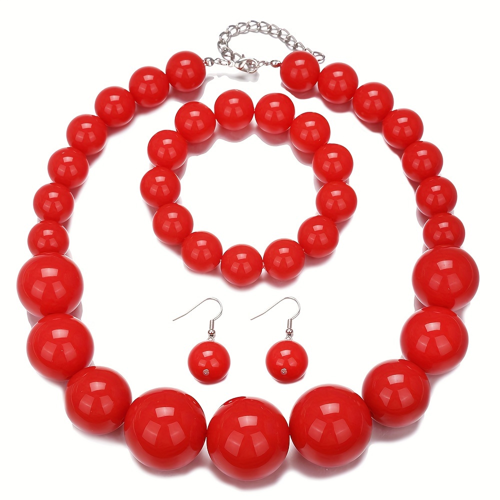 TEMU 3pcs Jewelry Set Necklace Earrings Bracelet Bohemian Bride Wedding Necklace Gift