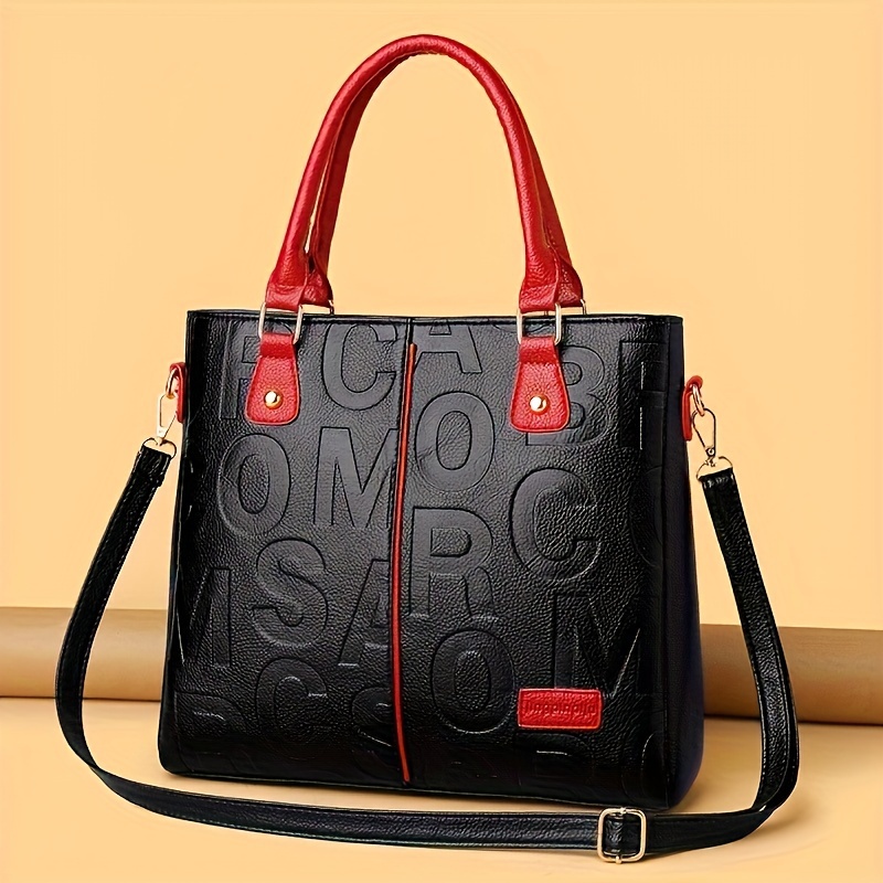 

Fashion Letter Embossed Handbag, Color Contrast Crossbody Bag, Luxury Tote Bag, Purse For Women