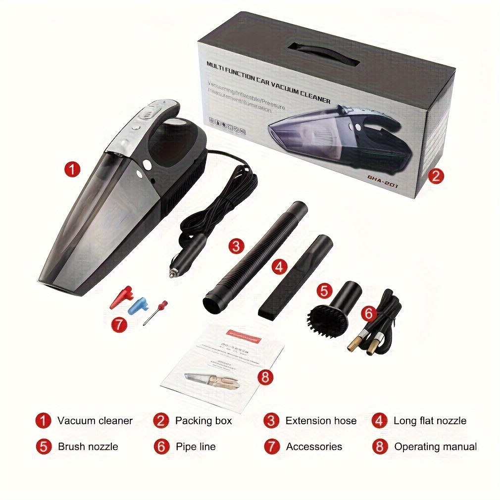 

Lighting And Inflating 4 In 1 Multifunctional Car Vacuum Cleaner, High Inflator Portable Car Vacuum Cleaner