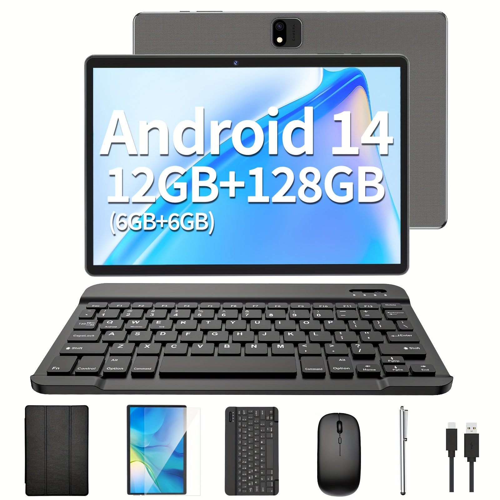 tablet with keyboard 2 in 1 tablet 12gb 6gb 6gb 128gb android 14 tablet 10 inch tablet with case mouse   4g 5g wifi gps tablet pc