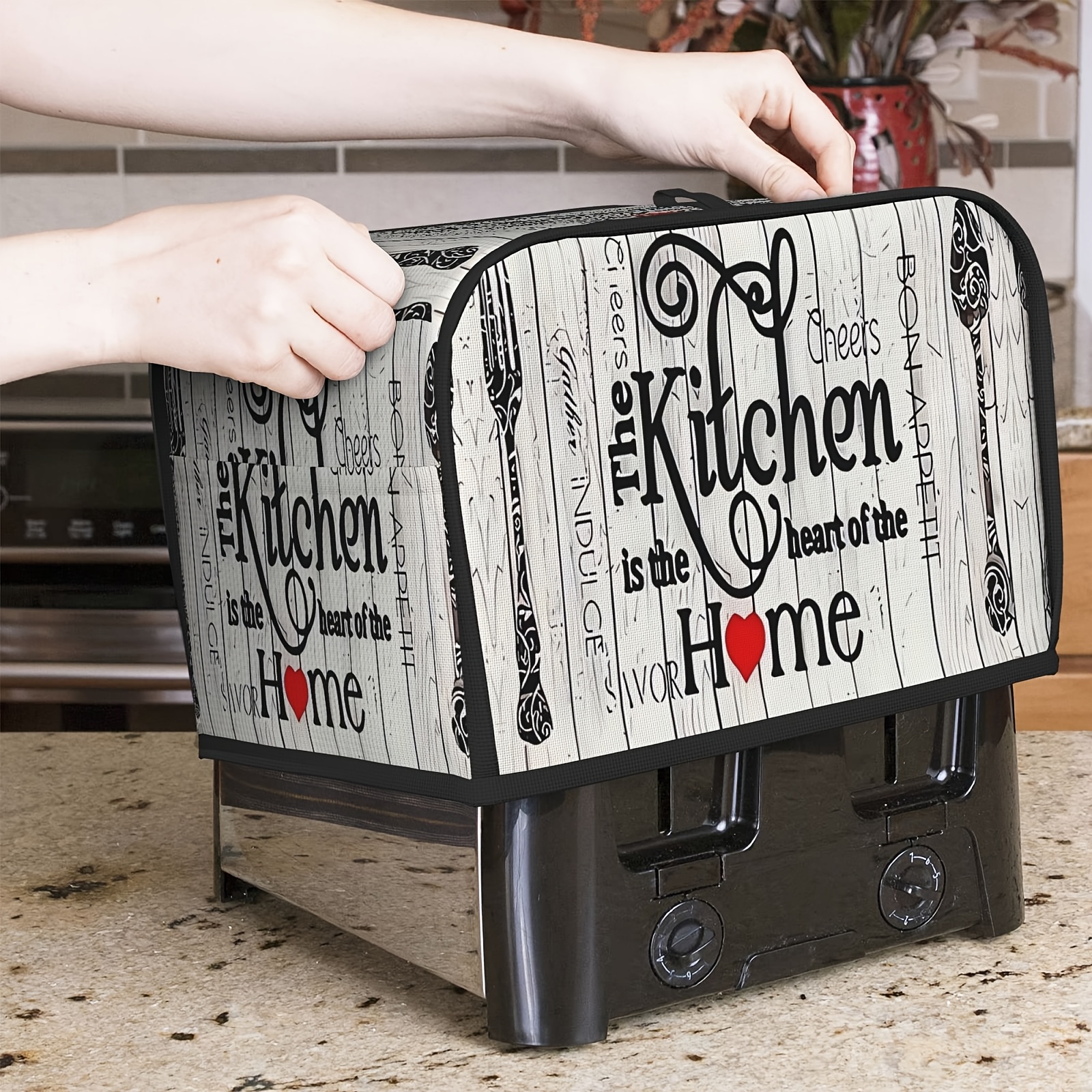 TEMU 1pc High-quality Polyester Toaster Dust Cover With "kitchen Is Of The Home" Design - Ideal For 2- Toasters, Keeps Toasters Clean & Organized,