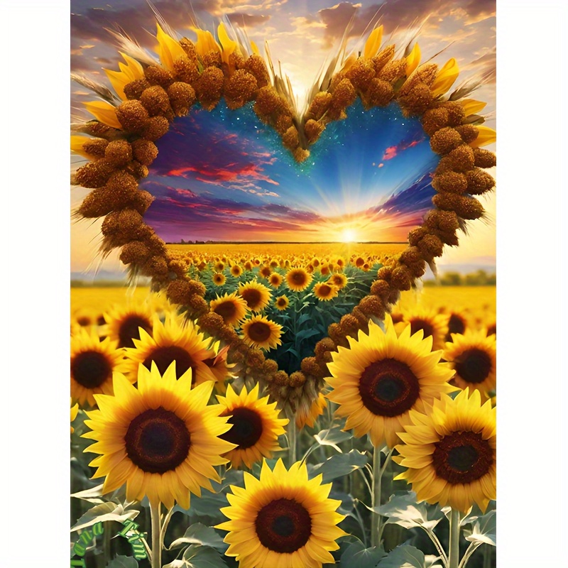 

Sunflower Heart Love Scenery 5d Diamond Painting Kit For Beginners, Round Full Drill Diamond Art, Romantic Flowers Canvas Wall Decor Diy Craft Gift, Frameless 30x40cm