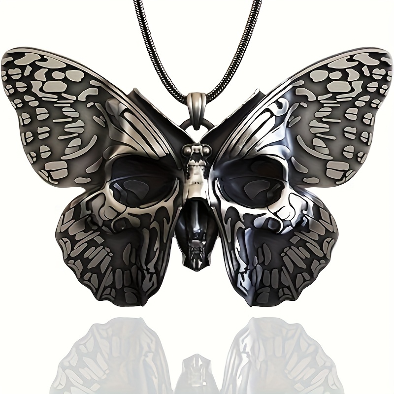 TEMU Stainless Steel Skull Pendant Necklace - Intricate Wing Detailing, Ideal For Halloween & Casual Attire, Unique Gift For Couples, Halloween Accessories