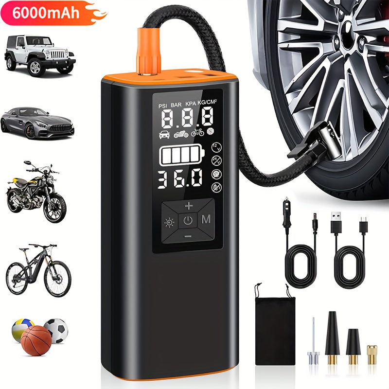 TEMU Portable Tire Inflator, Air Compressor Air Pumpwith Digital Pressure Gauge, 150 Psi, Air Pump With For Car, Motorcycle, Electric Bike, And