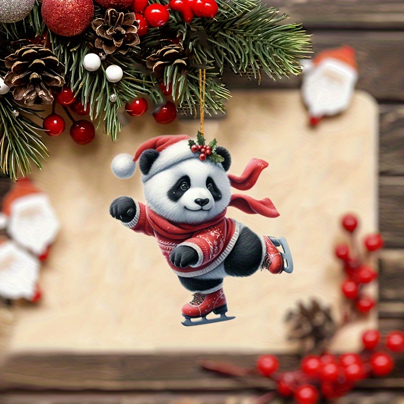 

Elegant Ice Skating Christmas Panda Acrylic Pendant - Car Charm & Tree Ornament For Decor