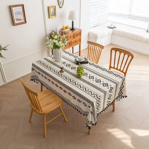 elegant geometric tablecloth with tassels durable polyester machine made holiday daily dining holiday table setting bohemian style woven texture table decorations