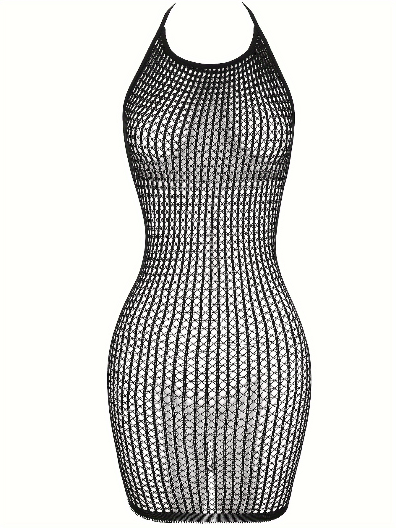 1pc womens halter neck bodycon dress fishnet cover - Temu Japan