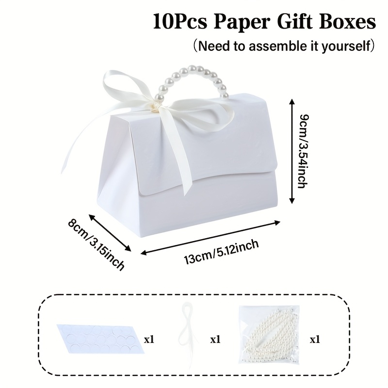 E-shop Set mit 10, elegante weiße Satin Geschenkboxen mit Perlengriffen, für rustikale Hochzeiten, Brautpartys, Geburtstagsfeiern und als