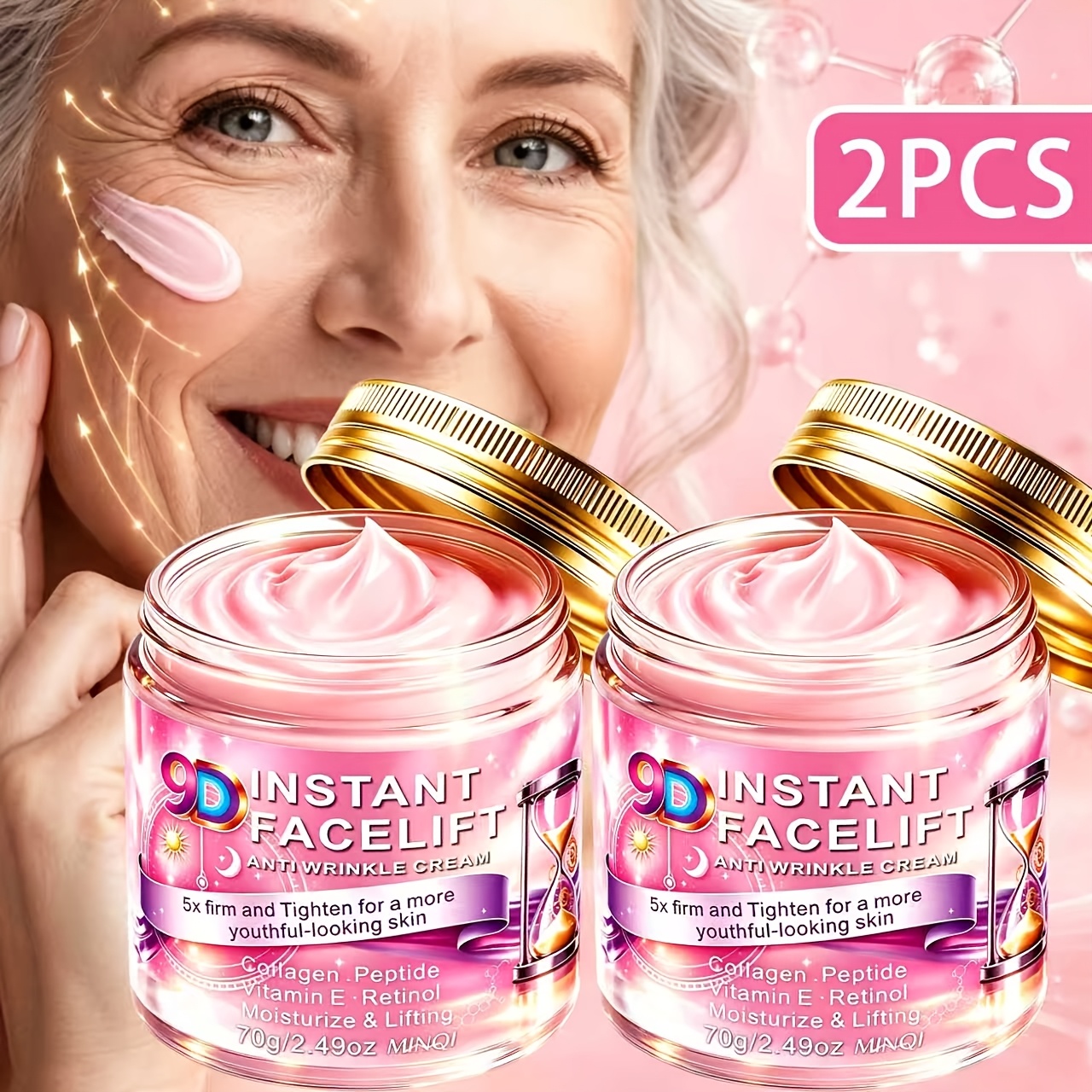 2pcs 9d Instant Lifting & Firming Cream - 5x Firming & Lifting Effect For A More Collagen-. Collagen, Retinol, And Honey. In Just 1 Minute, Skin Becomes 10x ! You -looking Skin