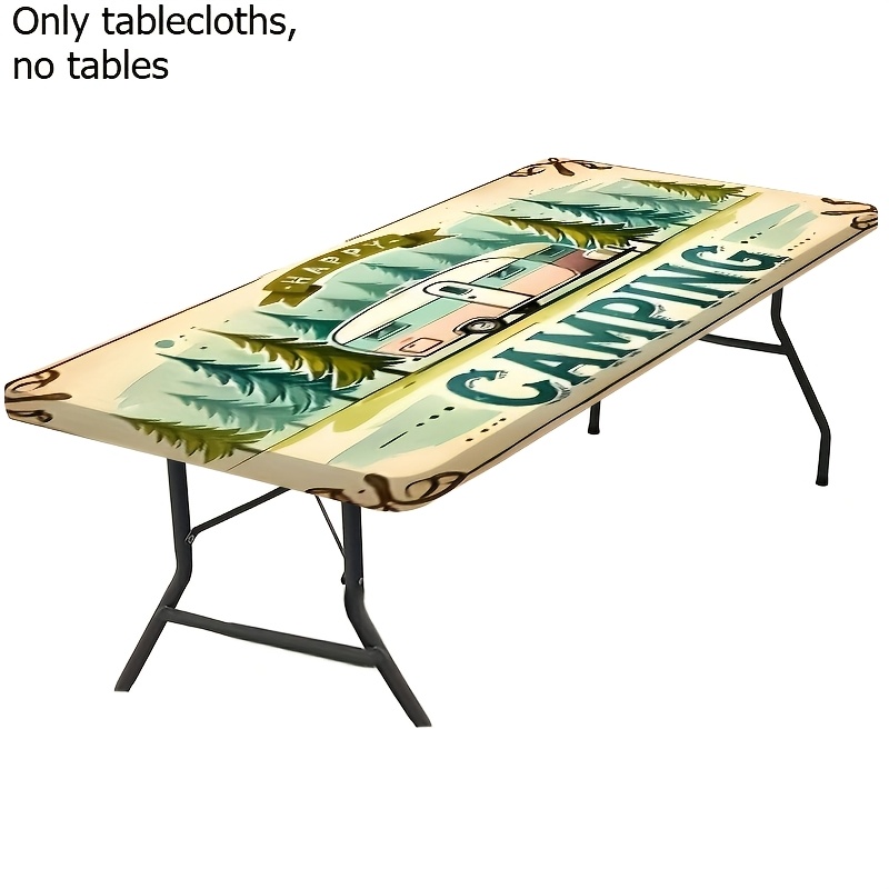 TEMU 1pc Framed Elastic Tablecloth - Retro Design, Durable Polyester Rectangular Tablecloth, Suitable For Outdoor Camping, Family Picnics, Indoor/