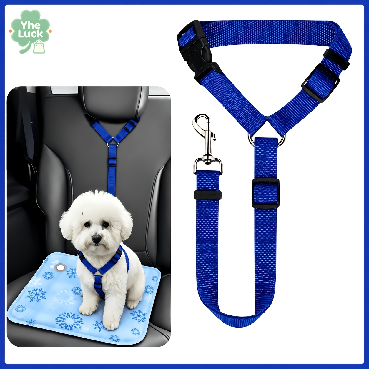 TEMU 1pc Pet Car Seat Belt 2-in-1 Adjustable Leash, Elastic Cushioning, Durable Nylon Material, 360° Rotating Buckle, Headrest Fixed Strap, Suitable