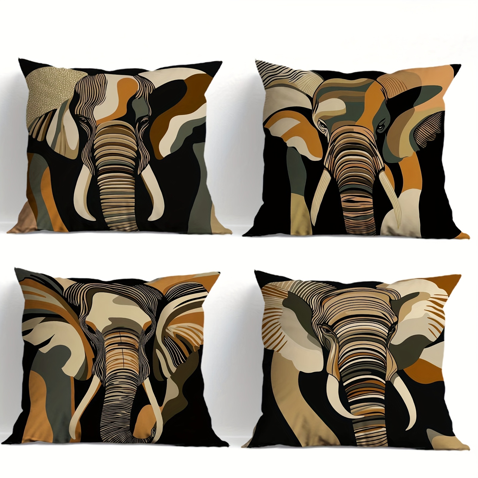 TEMU 4pcs Modern Abstract Elephant Outline Art Pillowcase, Machine Washable, Zippered Polyester Decorative Pillowcase, Suitable For Living Room,