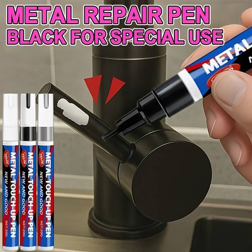 metal touch up paint pen surface scratch repair bathroom and kitchen paint restoration black white and silvery touch up paint pen suitable for faucets door handles sinks bathtubs towel racks toilets shower heads and other metal parts