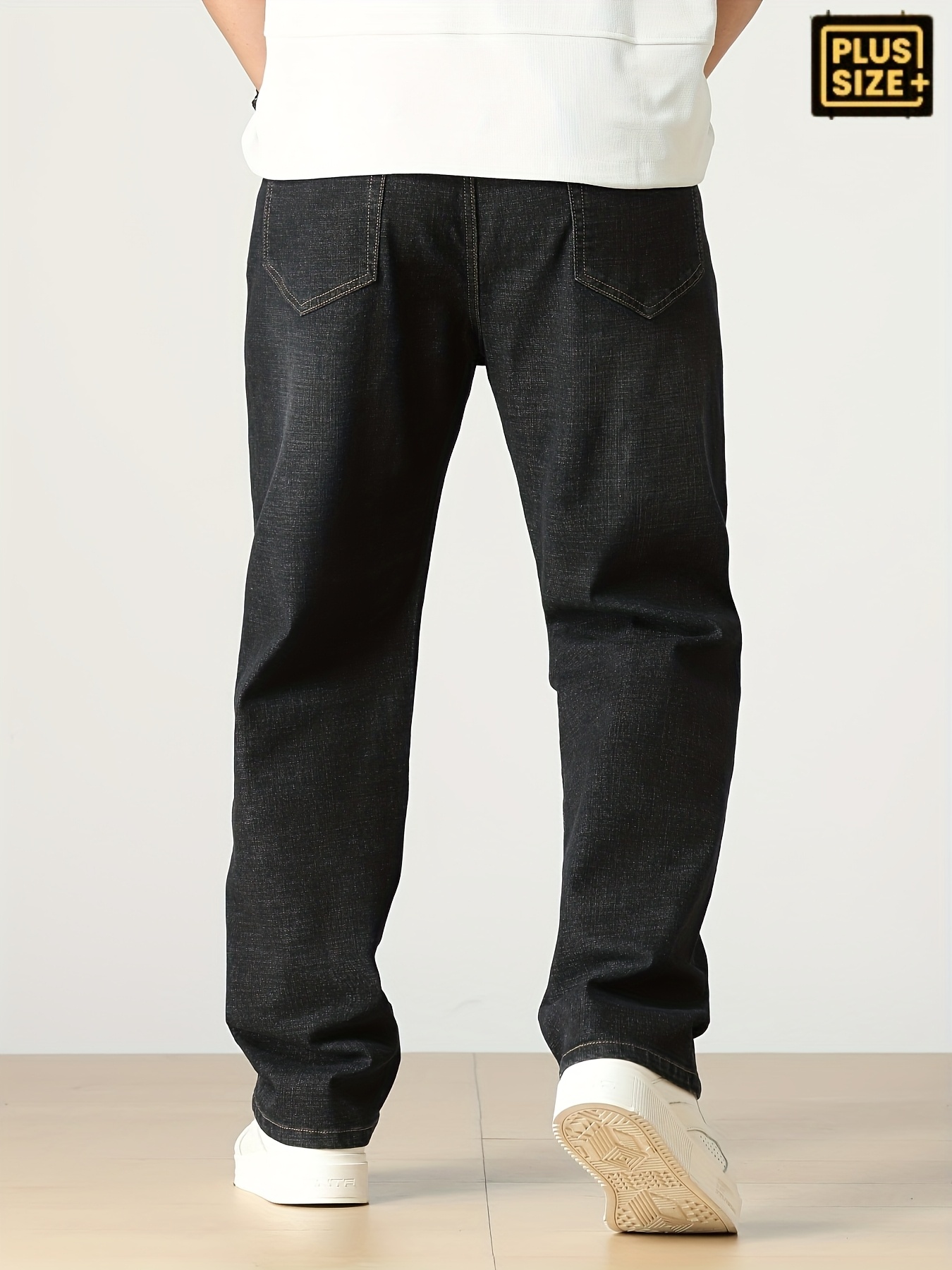 Men'S Plus Size Comfort Stretch Straight-Leg Jeans - Light Blue Washed Denim, Loose Fit Casual Pants with Button Closure, All-Season Wear, Comfortable Clothing | Straight Leg Jeans | Medium Elasticity