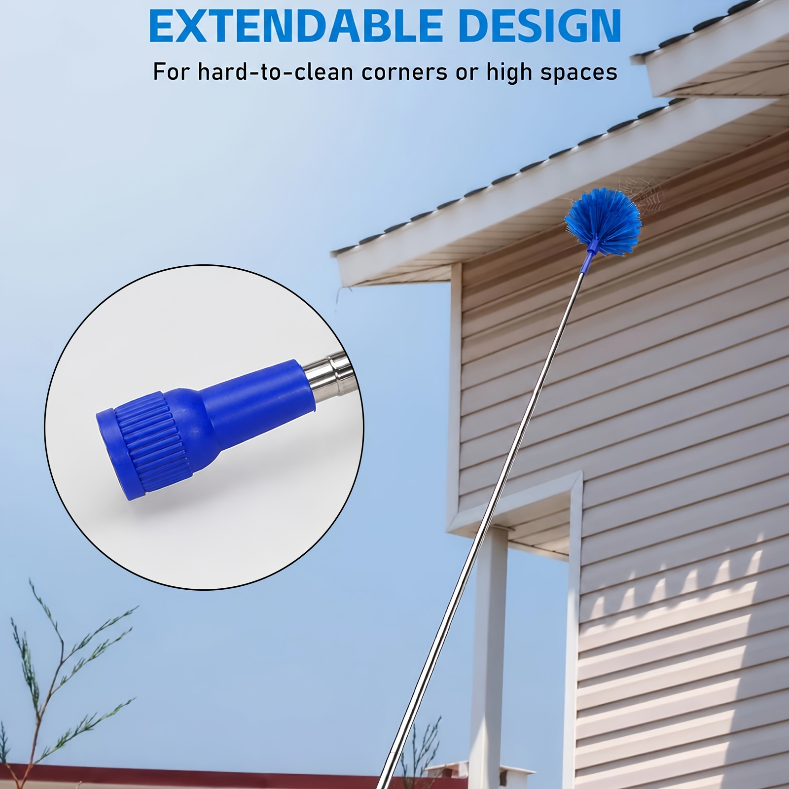 TEMU 1 Adjustable-length Ceiling Cleaner, A Reusable Cleaning Tool Bristles For Dusting Cobwebs And Hard-to-reach High Places. Made Of Metal And