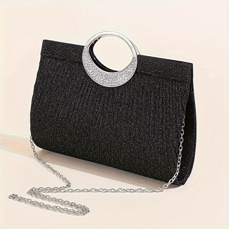 Image of 1pc Women Oval Handle Glitter Clutch Purses For Women Evening Bags Party Clutches Wedding Purses Prom Handbags With Pleated