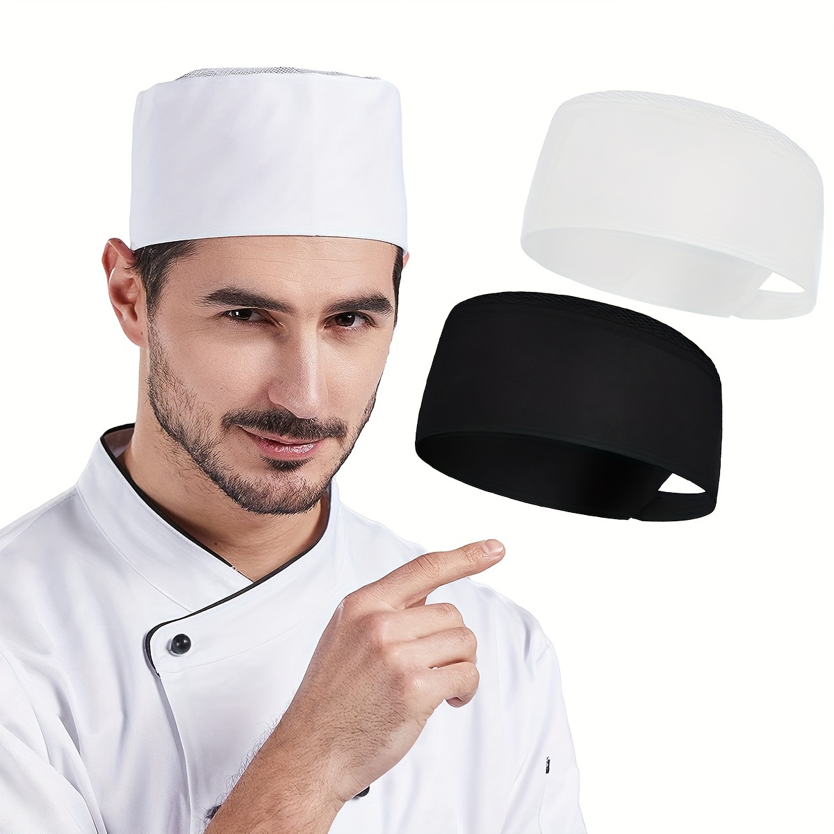 

2pcs Unisex Chef Hats, Adjustable Polyester Kitchen Cooking Caps, Professional Food Service Headwear, Inelastic, Machine Washable, No Feather, Printed Design - For Culinary Cooking & Other Professions