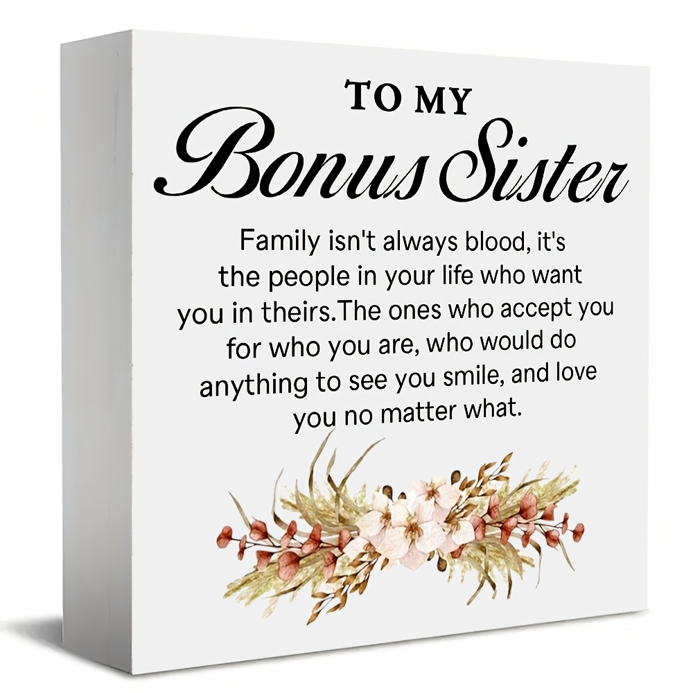 TEMU "to Sister" Poem Wooden "family Blood" Decor With Flowers, Desktop Ornament Bedroom, Living Room Or Gift For Step Sister, Gifts To Gratitude